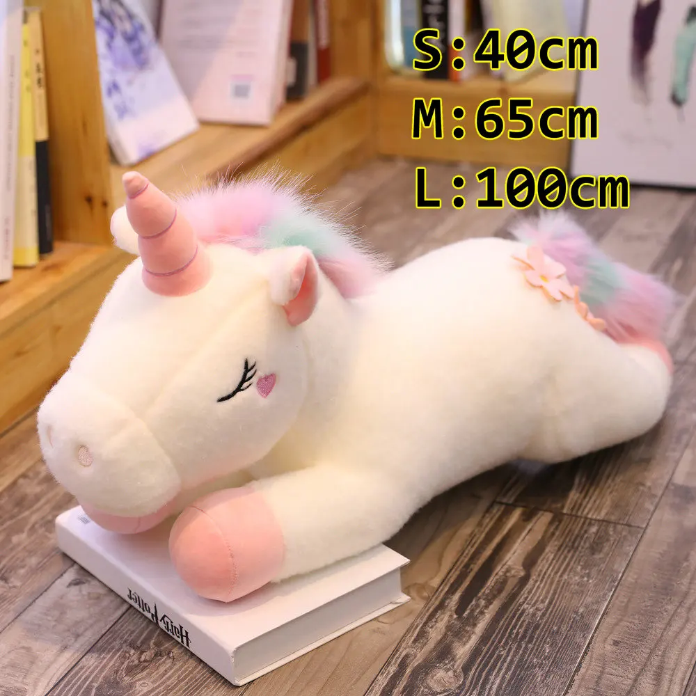 White unicorn lie Гигантский Плюшевый единорог Подушка пушистые радужные волосы мягкие животные Летающая кровать лошадь спящий бойфренд подушка для девочки ребенок - Цвет: White unicorn lie