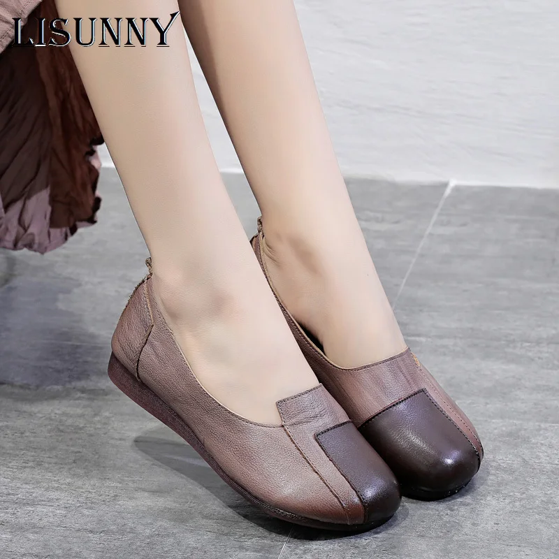 

Женские лоферы LISUNNY из натуральной кожи, разноцветные балетки на плоской подошве, Осенние Мокасины, Повседневные балетки