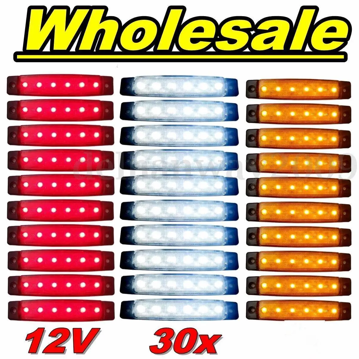 30pcs 12V 3color 30X DC светодиодный 12 в 6 SMD 10 белый+ 10 желтый+ 10 красный светодиодный автомобильный Автобус Грузовик боковой габаритный индикатор низкий прицеп светильник задний боковой фонарь - Цвет: 30pcs 12V 3color