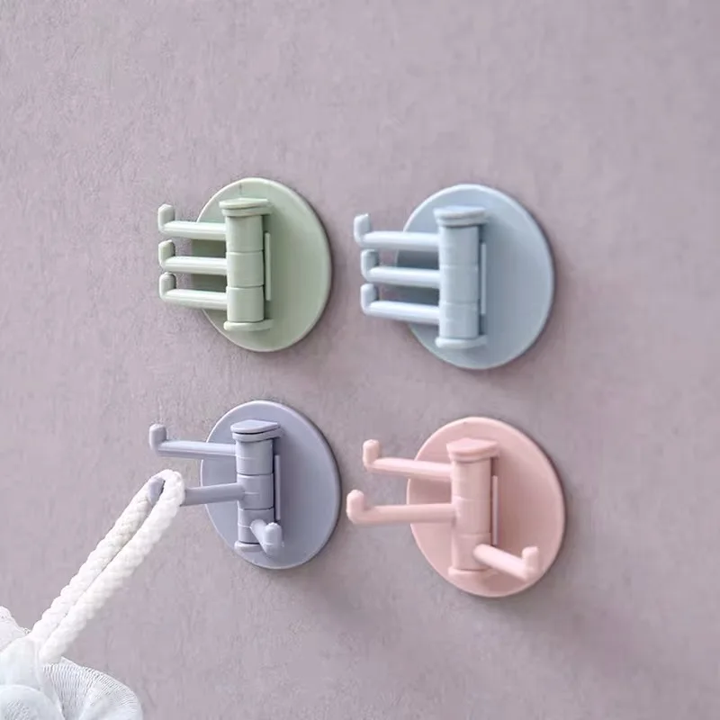 

Creative 3 Branch Rotating Hook Kitchen Bathroom Wall Hook Unmarked Paste Home Plain Color Door Wall Hangers Hooks for Kitchen