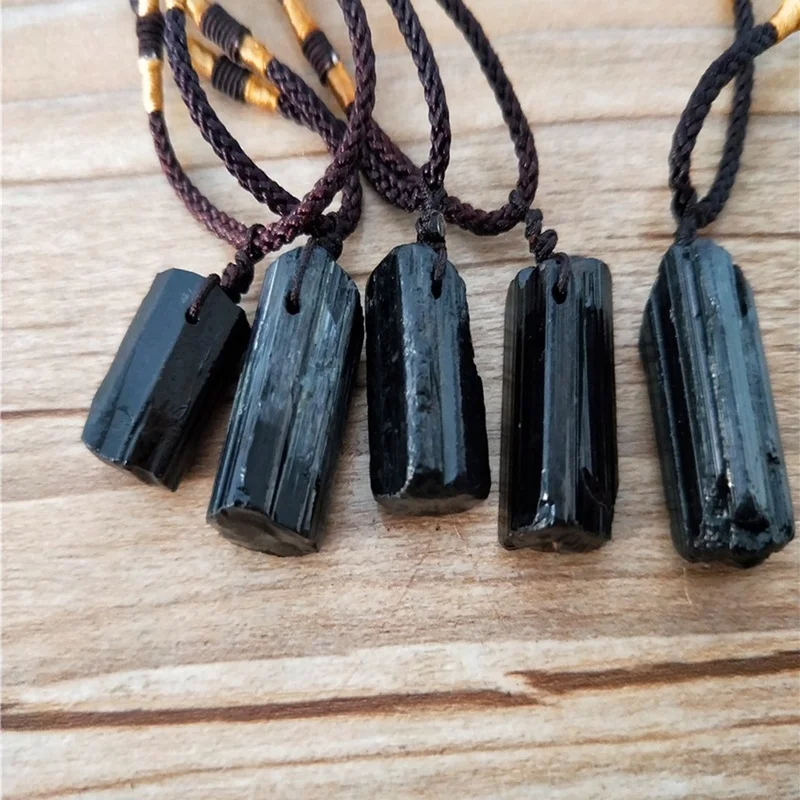

Raw Natural Black Tourmaline Schorl Stone Necklace Pendant Reiki Chakra Ore Specimen Fashion Jewelry Accessories
