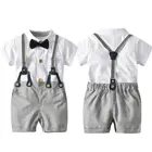 Для малышей, комплект одежды для новорожденного мальчика Одежда для джентльмена официальная Свадебная вечеринка галстук-бабочка, комплект из футболки и шортов