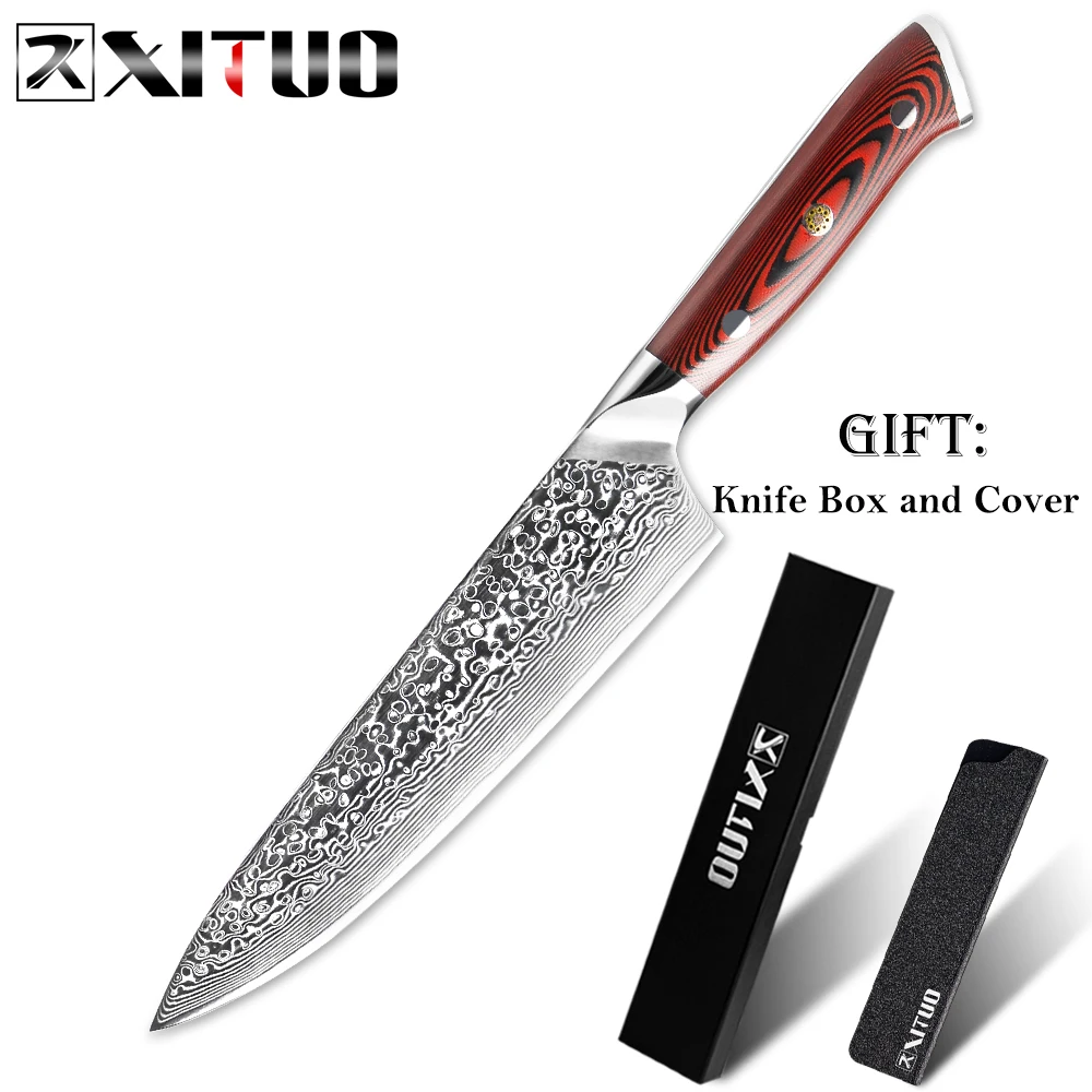 

XITUO 8 Inch Chef's Knife Damascus Kitchen Knife Sharp Cleaver Santoku Slicing Vegetable Kitchen Cooking Tool with Knife Cover