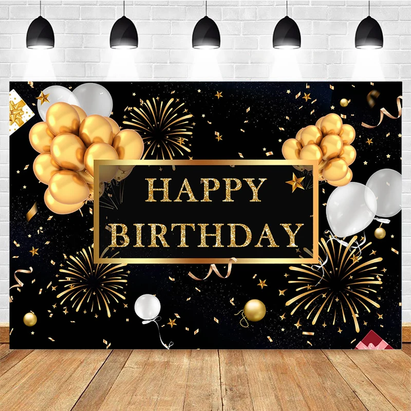 

Mocsicka Party Background Golden Font Balloon Firework Photo Decoration Birthday Party Photography Backdrop Banner