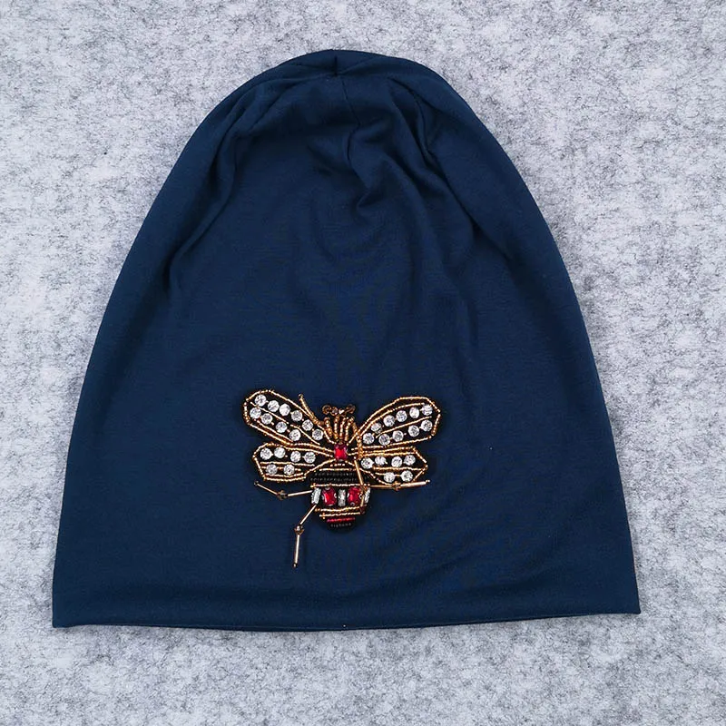 blueish GZHilovingL новые модные женские шапки с Пчелой, Свободные повседневные женские шапки в стиле хип-хоп, тонкие хлопковые шапки, кепки для женщин Skullies - Цвет: blueish