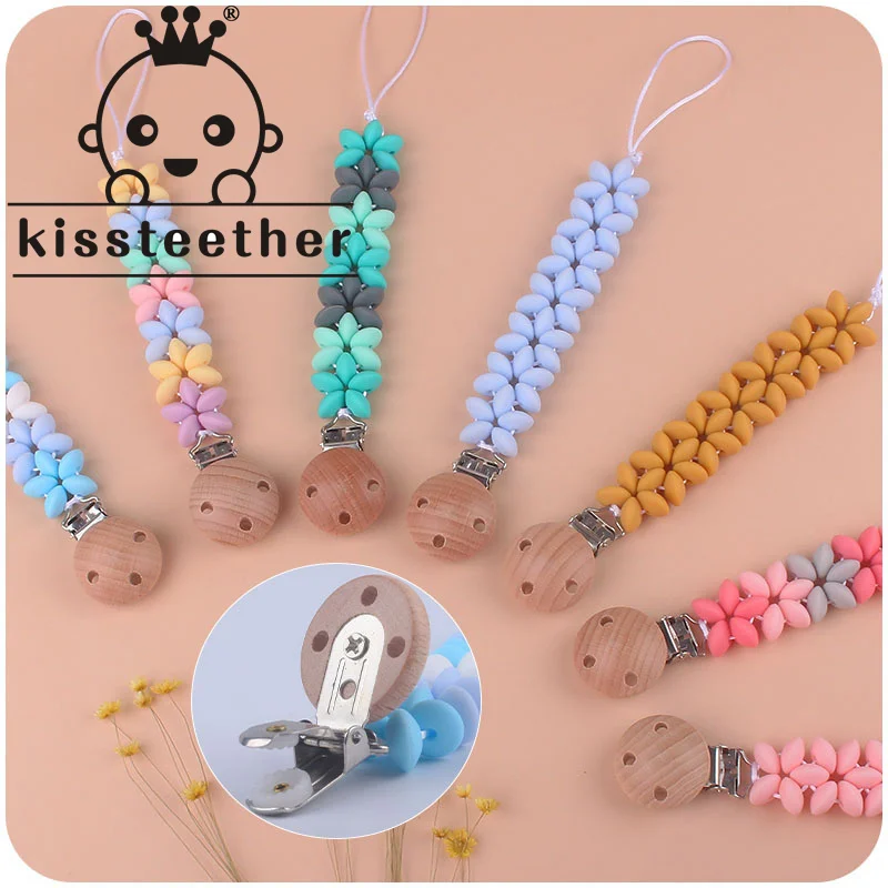 

Kissteether 1pcs Baby Petal Pacifier Chain BPA Free Handmade Silicone Bead Safe Teething Chain Infant Pacifier Clip Holder Toys
