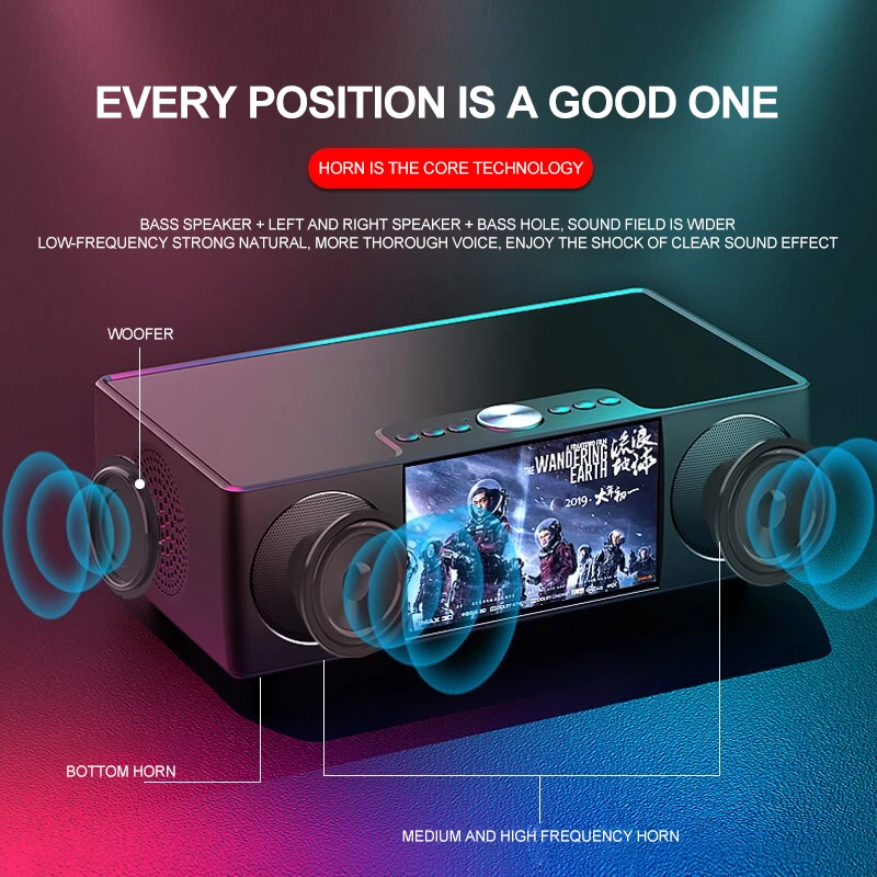 SOAIY S99 беспроводной Bluetooth видео динамик стерео звук HiFi аудио сабвуфер черный динамик домашний кинотеатр плеер Поддержка TF