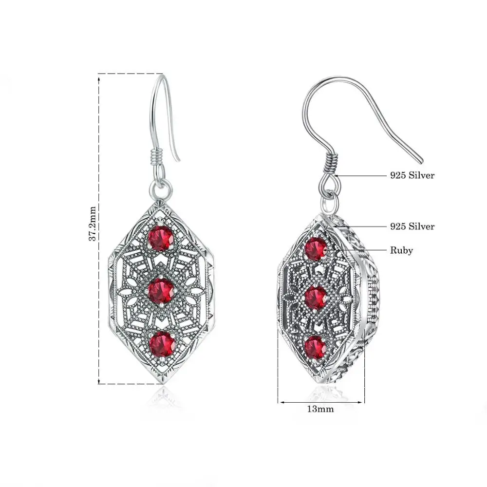 

Silver Chakra Dangle Earrings Silver 925 Jewelry Earring Red Ruby Vintage Style Fine Jewelry For Women Party Clothing Accessory