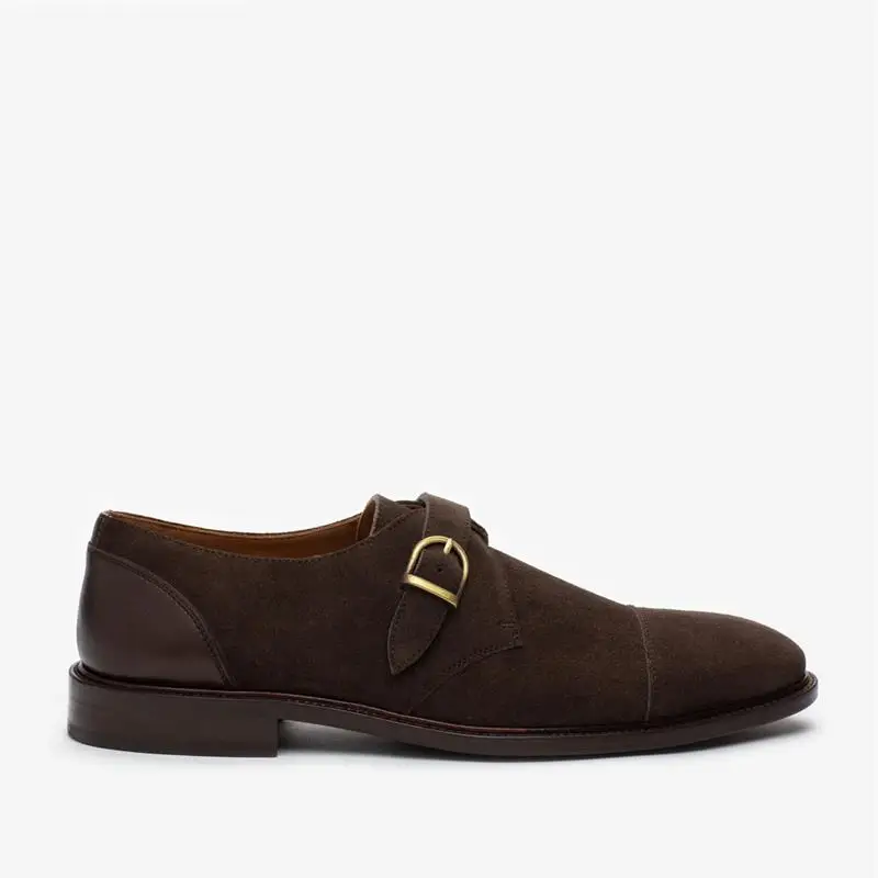 

Men Fashion Business Casual All-match Dress Shoes Handmade Brown Suede Round Head Wingtip Buckle Personalized Monk Shoes KS346