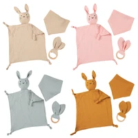 3pcs muslin bunny comforter baby bibs newborn sleep toys baby teether accessories kids bibs burp cloth towel sleeping soother