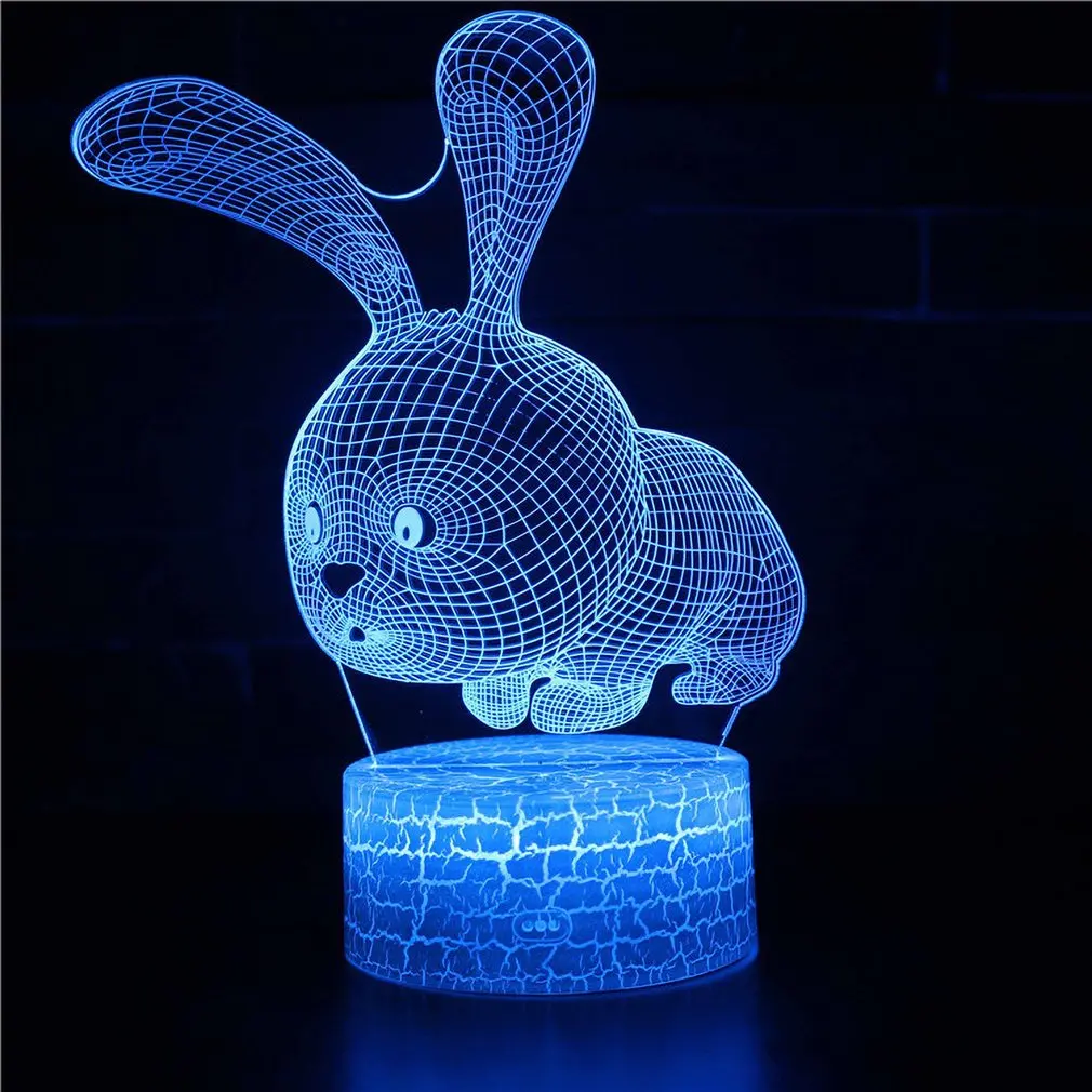 Акриловая 3D стерео лампа с изображением кролика 7 цветов изменение цвета USB для