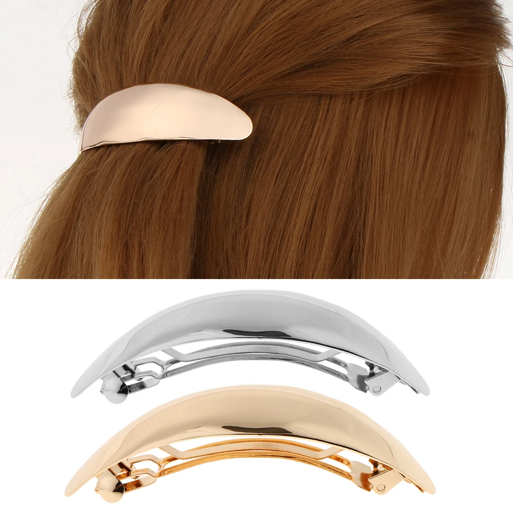 

1 Piece Shiny Gold Silver Curved French Hair Barrette Clips for Thick Hair