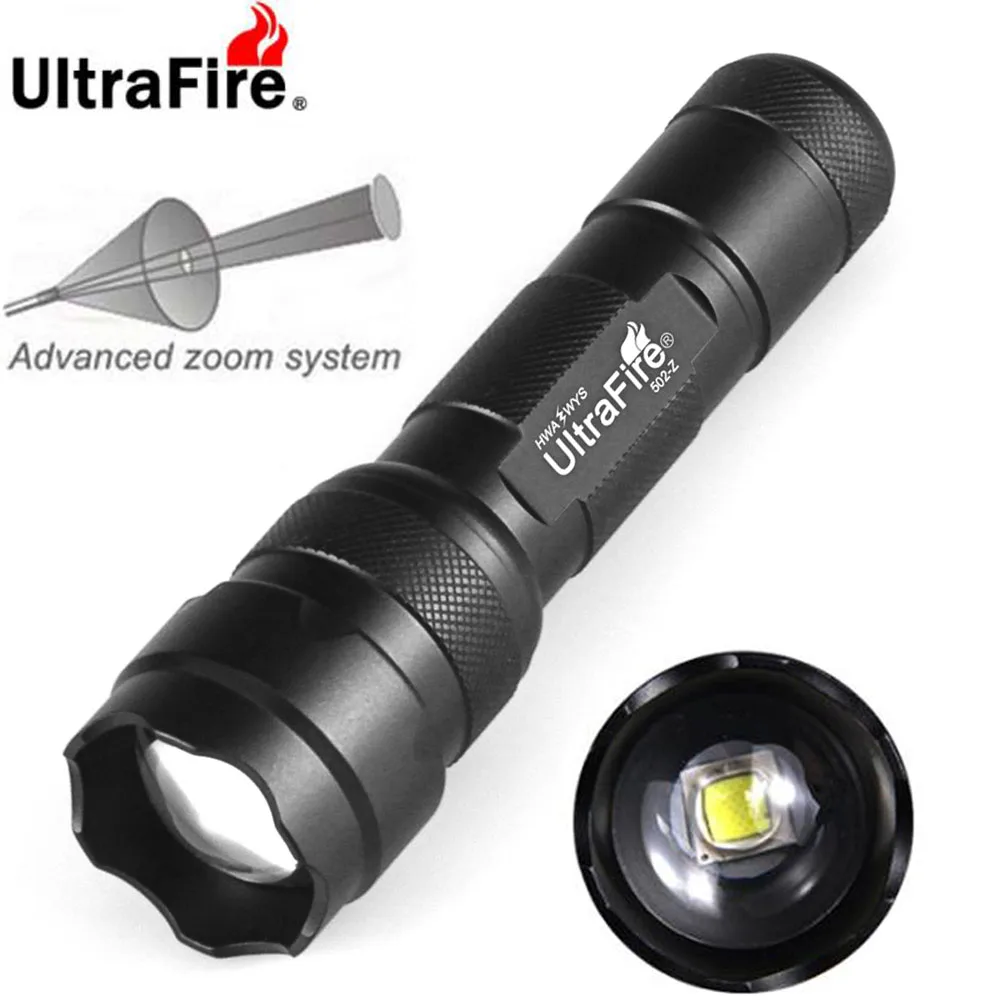 UltraFire 502 1000lm CREE XM-L2 White Light Zoom Hand Torch Lantern Charging 18650 Flashlight L2 Transmitter Luz Bulb