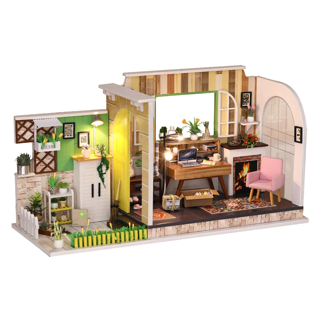 

Wooden DIY Dollhouse Kit 1:24 Dollhouse Miniature Studio With Furniture