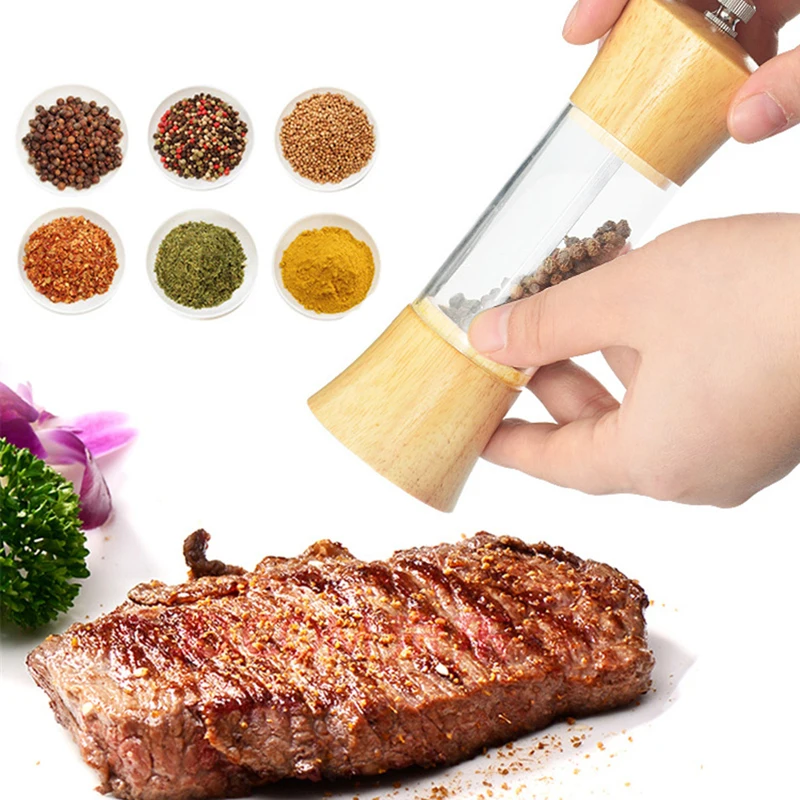 

Pepper Mill Grinder Acrylic Muller Manual Salt and Pepper Mill Wooden Shakers with Adjustable Ceramic Core Spice Grinder