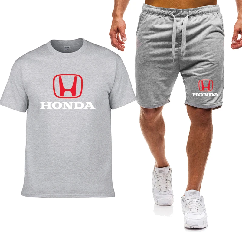 

Fashion casual Men's POLO shirt HONDA Car Logo printing Summer Cotton High Quality Men's POLO shirt pants 2 piece suit