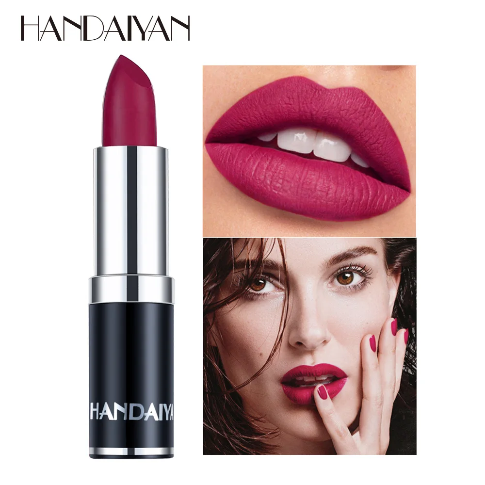 HANDAIYAN Matte Nude Velvet Lipstick Lips Makeup Brighten Shimmer Glitter Lip Stick Waterproof Metallic Shine Balm Cream Pen |