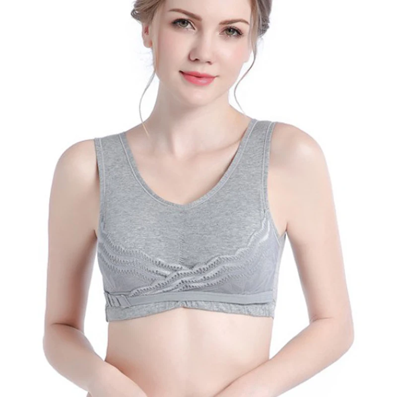 

Women Underwear Wire Free Cotton Gathered Seamless Comfortable Bra Solid Smooth Ladies Full Cup Front Closure Push Up Bra