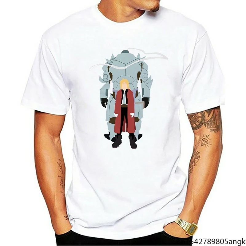 

Short Sleeve Alchemist Print White Tops For Men Metal Alchemist Adult White T Shirt Anime Top Classic Casual