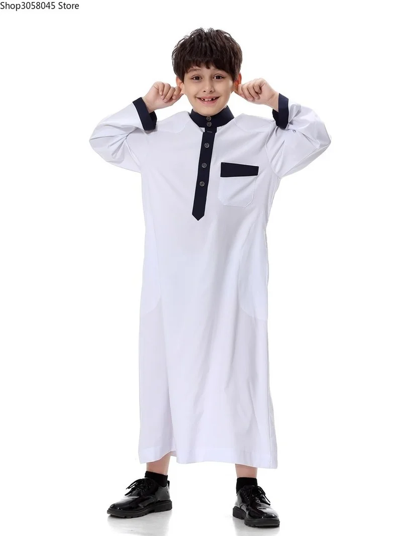 Arabic clothing for men Muslim kids abaya Stand collar ropa de dubai arabe djellaba long sleeve boy | Тематическая одежда и