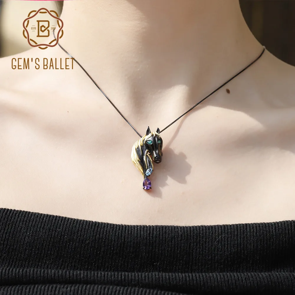 Женская Брошь с подвеской в виде лошади из серебра 925 пробы|Подвески| |