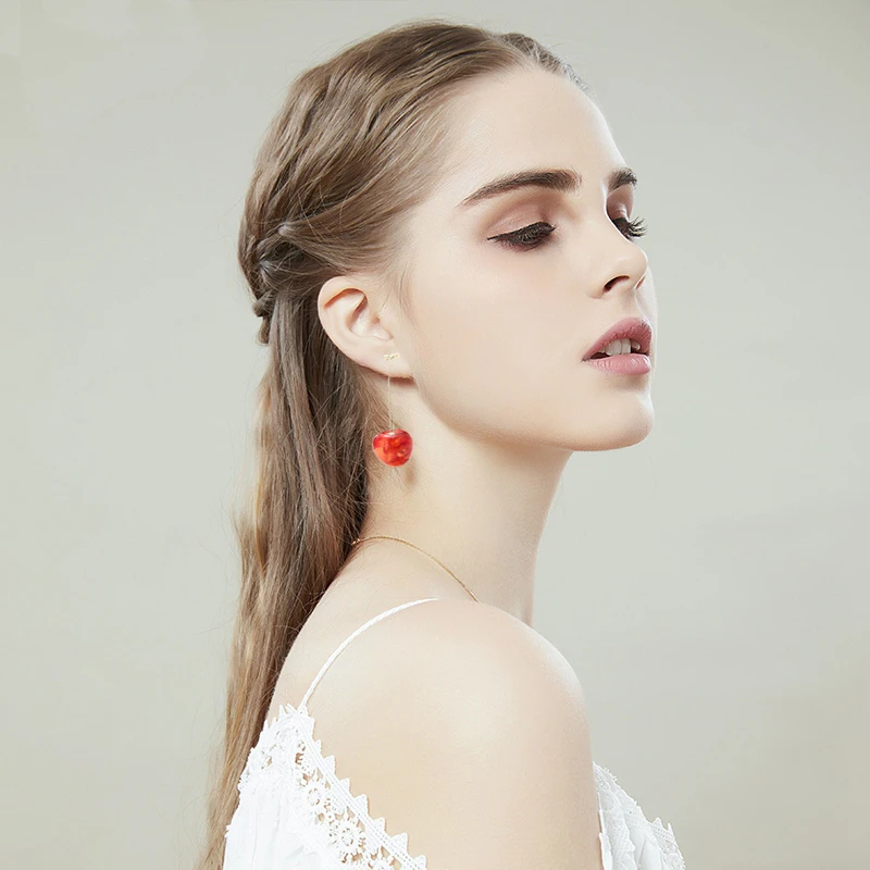 

2020 New Arrival Dominated Acrylic fashion Geometric fine Women Drop Earrings contracted sweet cherry modelling long earrings