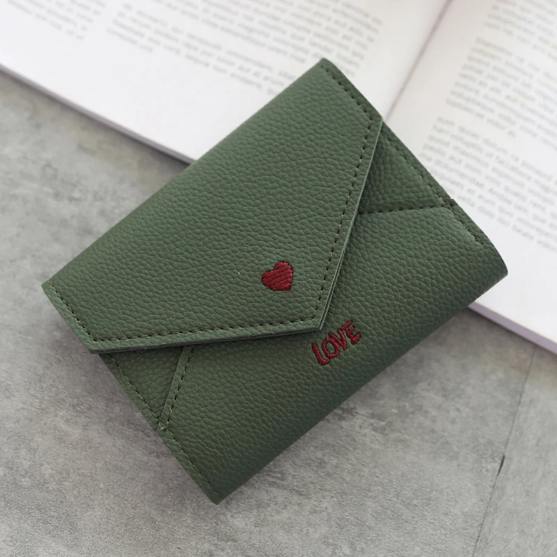 Bokinslon Love Heart-Shaped Embroidered Letters Lychee Pattern Simple Fashion Small Wallet Womens Multifunctional | Багаж и сумки