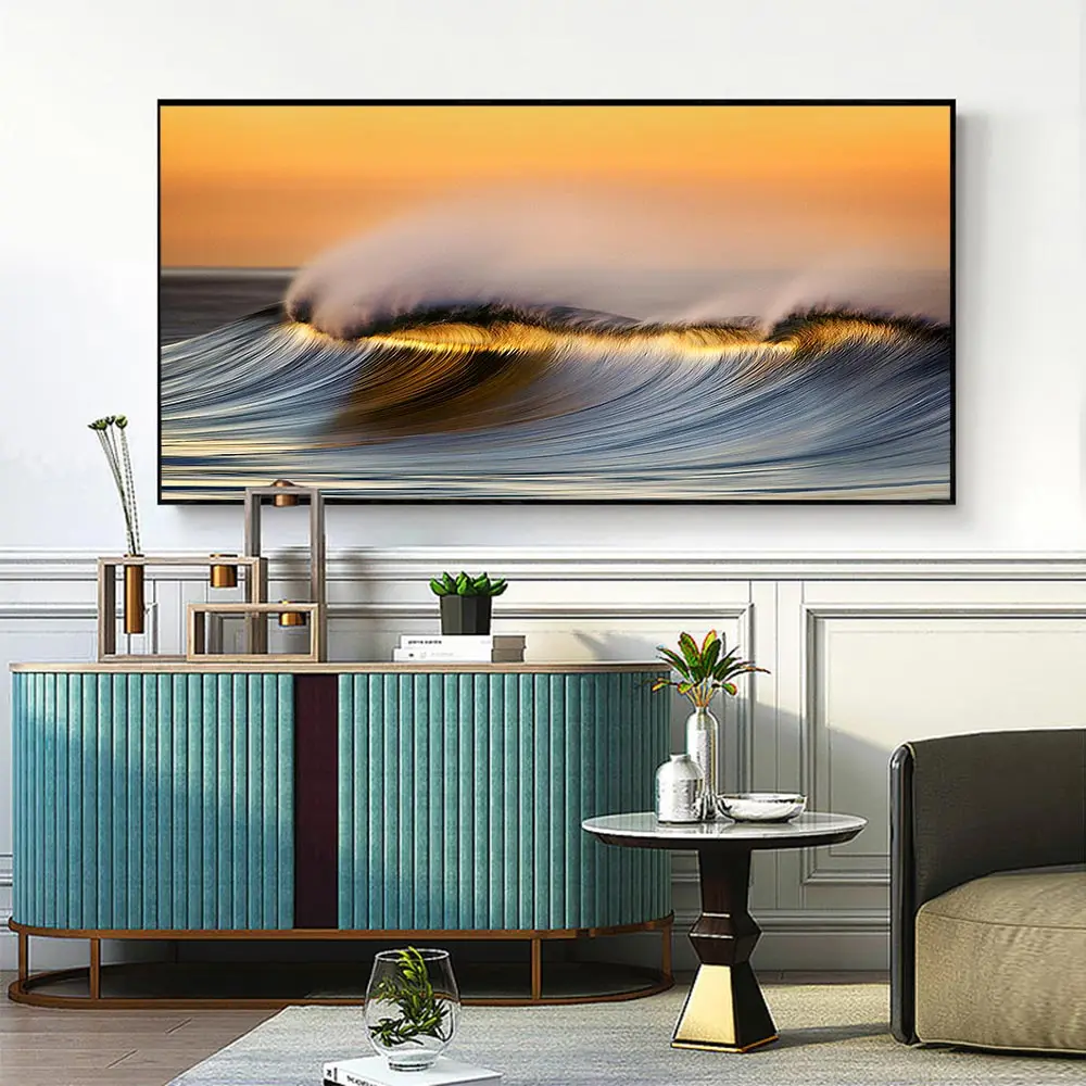 

Modern Seaside Sunsets Natural Sea Beach Landscape Poster Prints Canvas Painting Panorama Wall Art Picture For Living Room Decor