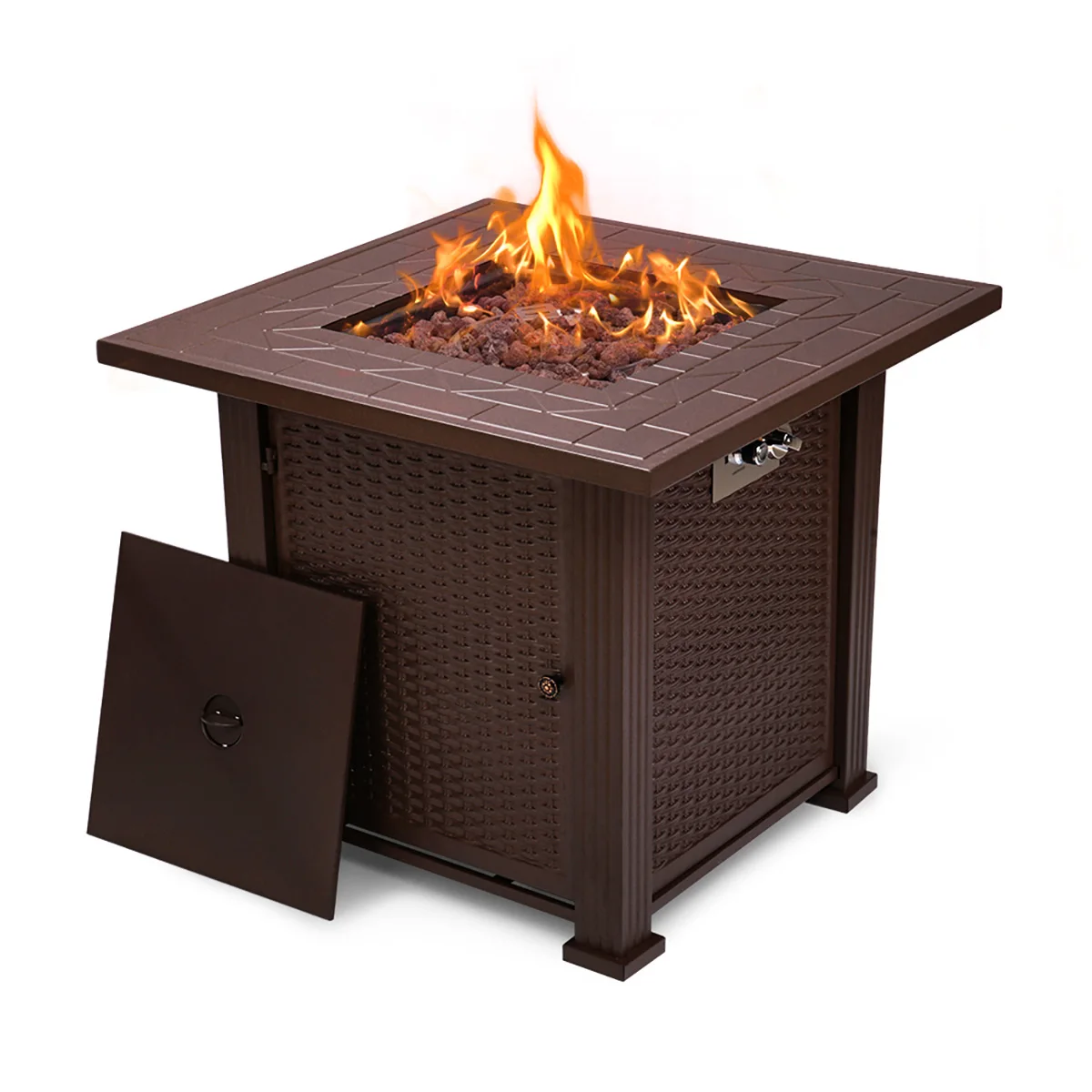 

44 inch Fire Pit Table for Outdoor BBQ Party 50,000 BTU Propane Firebowl Column Realistic Look Heater Gas FirePit Pulse Ignition