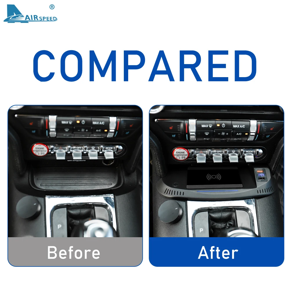 

AIRSPEED Car Wireless Charger for Ford Mustang 2015 2016 2017 2018 2019 2020 Accessories Special Mobile Phone Charging Plate