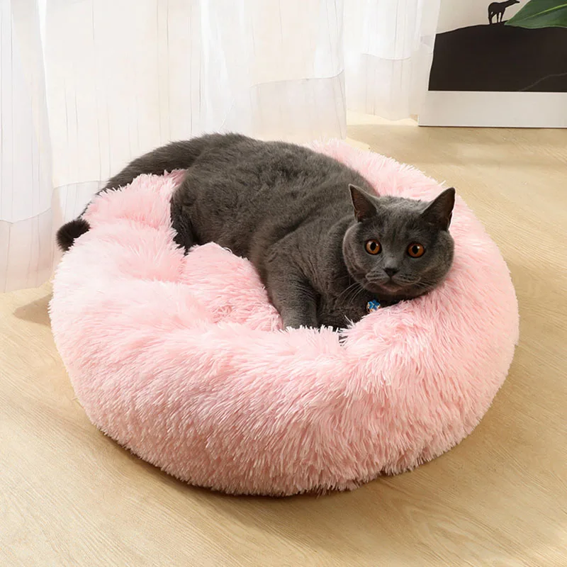 

Round Plush Fluffy Pet Bed House for Cats Kennel Pet Litter Removable and Washable Pet Dog Bed Winter Warm Cat Sleep Accessories