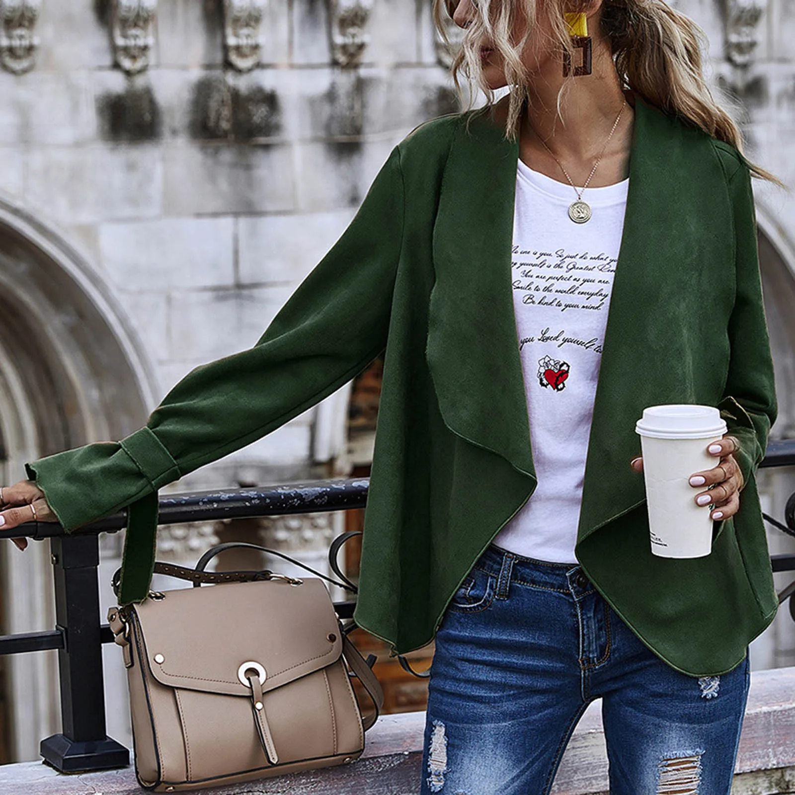 

2020 Women's Coats jacket Solid Color Cardigan Large Lapel Suede Long Sleeve Autumn Causal Loose streetwear Female Jacket #40