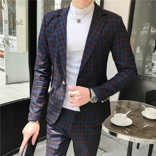 Мужской Клетчатый костюм, костюм до лодыжки, Homme Mariage Cofee, в синюю полоску, в клетку, элегантный Trajes De Hombre Novio, клетчатый костюм для мужчин - Цвет: Dark Brown