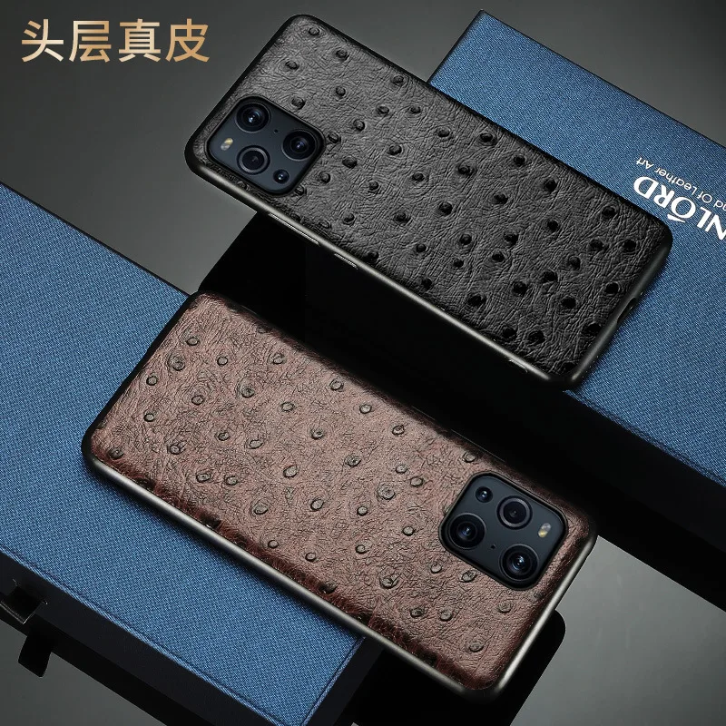 new hot luxury genuine leather ostrich grain cover fitted case for oppo find x3 x2 pro cases free global shipping