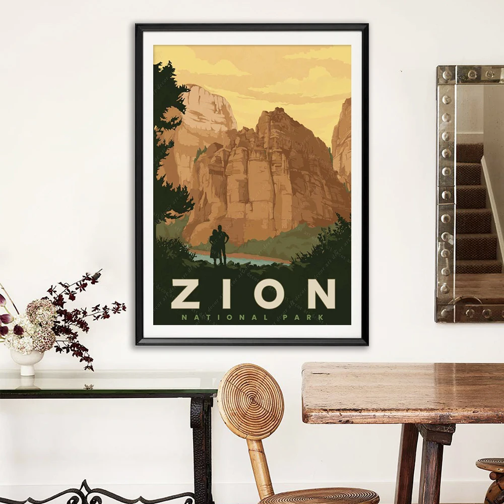 

America Zion National Park Vintage Travel Poster Canvas Painting Wall Art Kraft Posters Coated Wallstickers Home Decor Gift