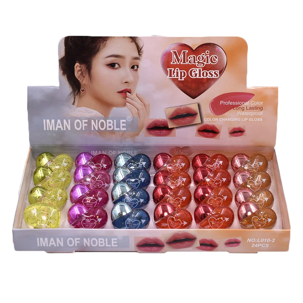 

Wholesale 24pcs Sequin Lip Gloss Cute Heartshaped Colorchanged Girls Woman Kawaii Natural Moisturizing Lips Care Bulk