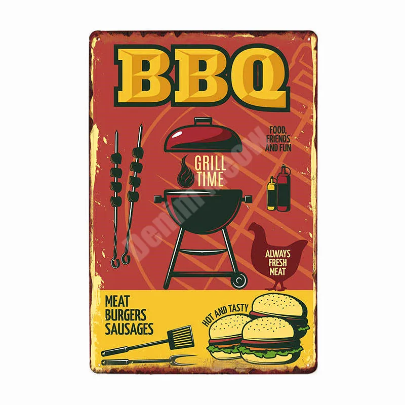 Доска для барбекю и мяса в стиле ретро Настенный декор паба кухни дома гриля меню