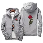 Ветровка с цветком розы, мужская куртка большого размера, Женская куртка-бомбер с капюшоном, кожаные мужские куртки, мужская куртка