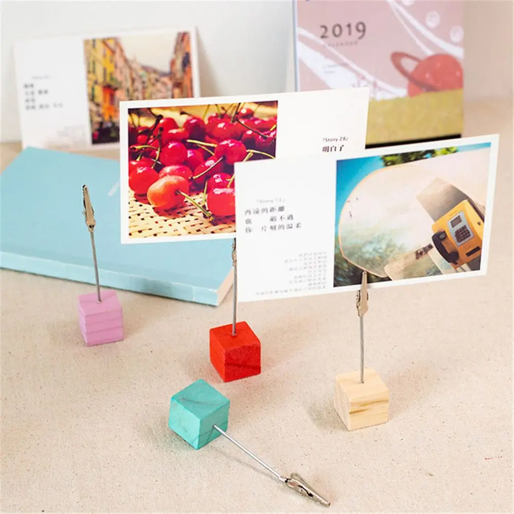 2 шт. цветной деревянный куб для заметок зажим держатель карт Железный Держатель