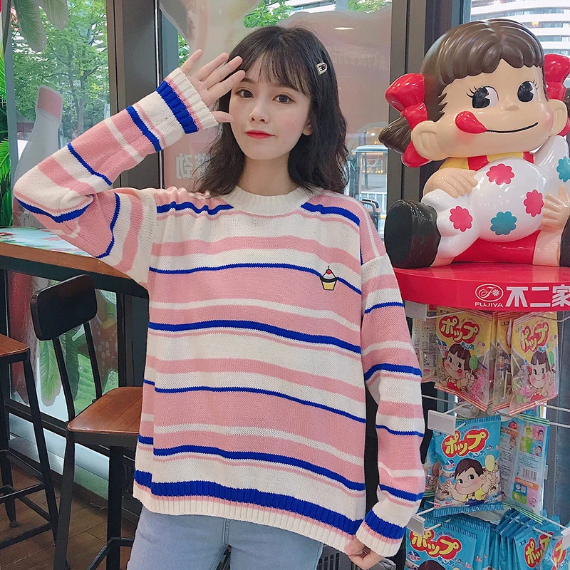 Женский джемпер 2020 милые толстые свитера милый свитер в радужную полоску с