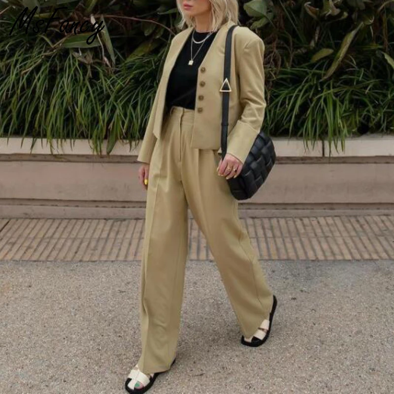 Комплект брюк Msfancy женский модный однобортный короткий Блейзер брюки с высокой