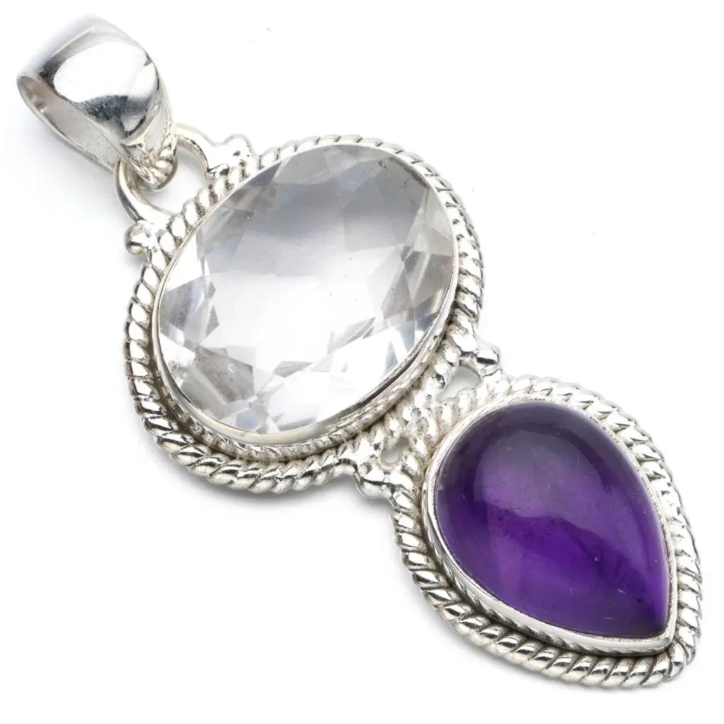 Натуральный белый топаз и аметист в стиле панк стандартная серебряная подвеска 2