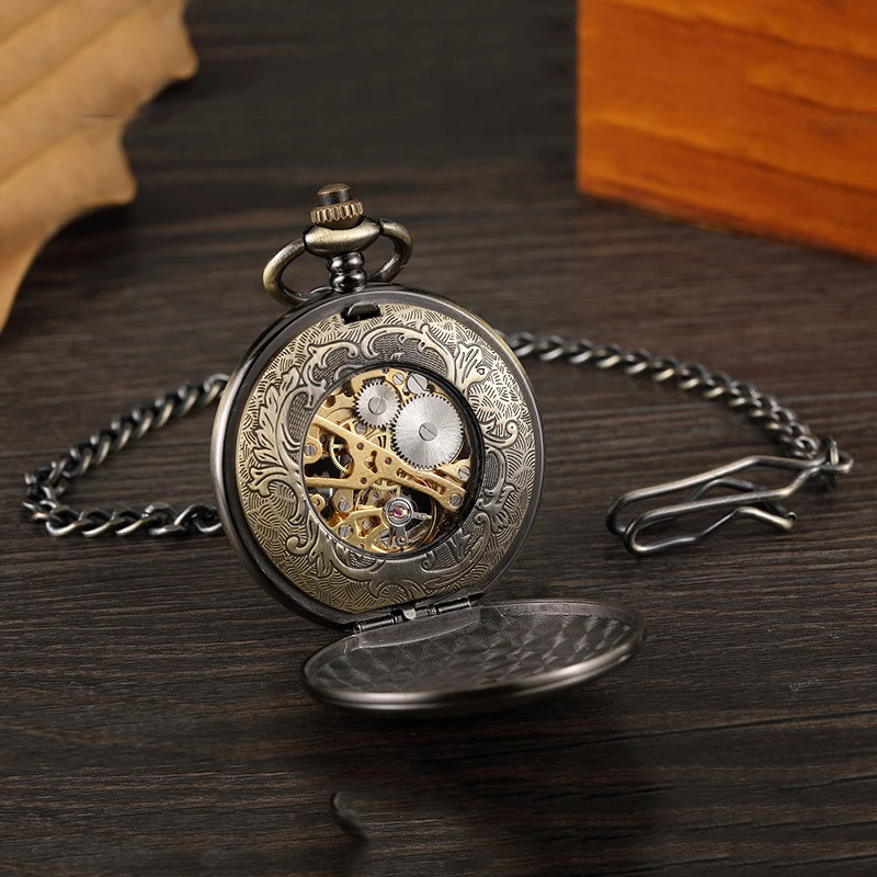 Steering Wheel Mechanical Pocket Watch Antique Roman Numerals Fob Chain Hanging Waist Clock with Gift Box for Men Dropshipping