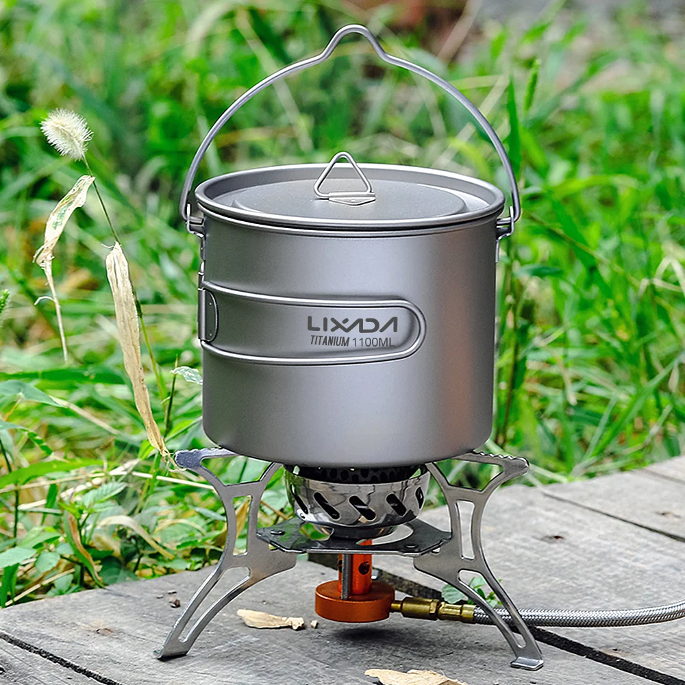 

Lixada 1100 мл титановый горшок, Ультралегкая кружка для воды с крышкой, складная сумка с ручкой для кемпинга, приготовления пищи, пешего туризма,...