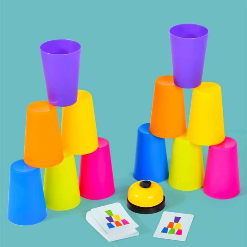 stack cup game with card kids educational montessori toys intellectual enlightenment color cognition logic training free global shipping