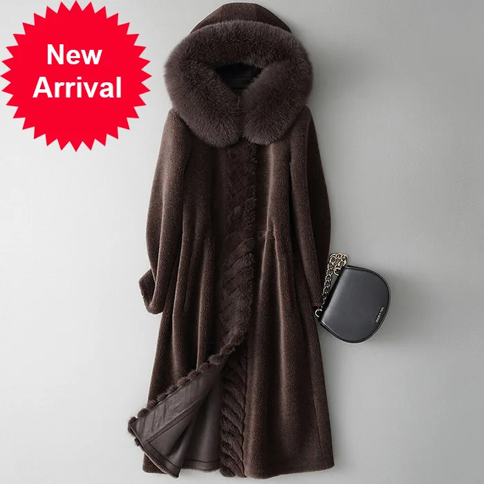 

A18179 зимняя женская теплая куртка из натуральной шерсти с воротником из лисьего меха, женское длинное пальто, куртка, парка большого размера