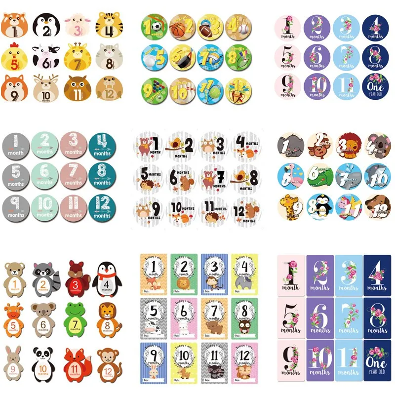 Pegatina de 12 Uds. De meses para fotograf&iacute;a de beb&eacute;, evento conmemorativo mensual para ni&ntilde;os reci&eacute;n nacidos, tarjeta conmemorativa, n&uacute;mero, accesorios para fotos, regalos-0