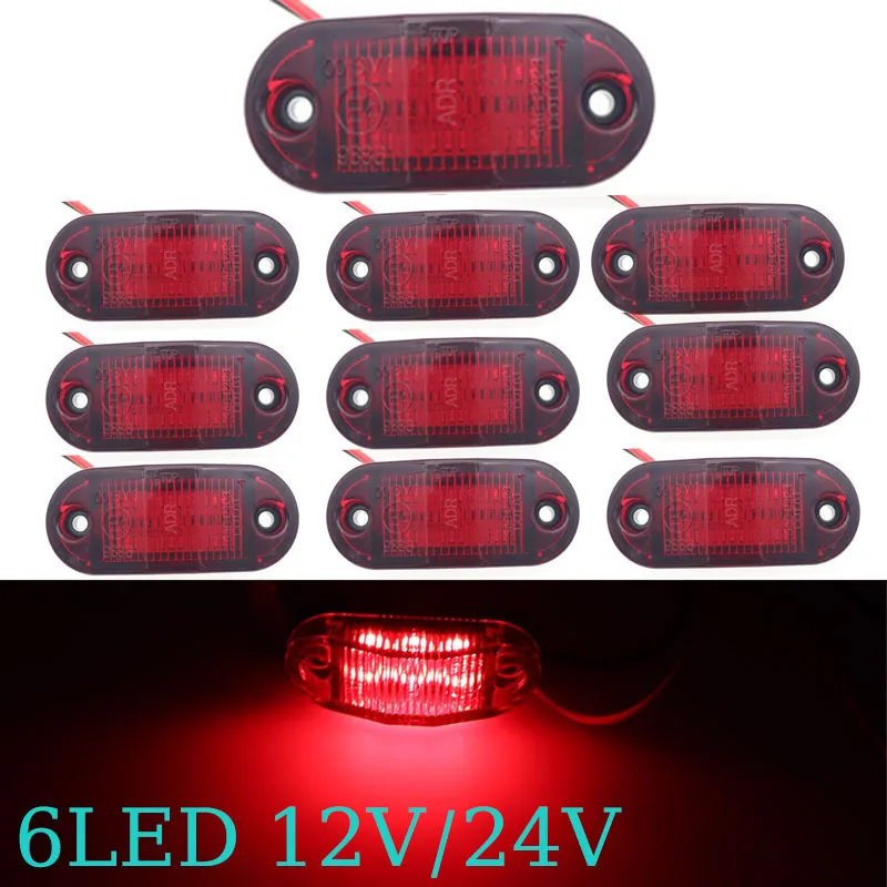 

10PCS Warning Light 6LED Car Trailer Truck Red Orange White 12V 24V 6LED Side Marker Lamp For Car Accessories