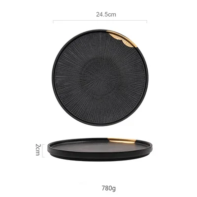 

Ceramic Black gold plated Western-style beef steak plate fruit flat plate dish wholesale porcelain tableware
