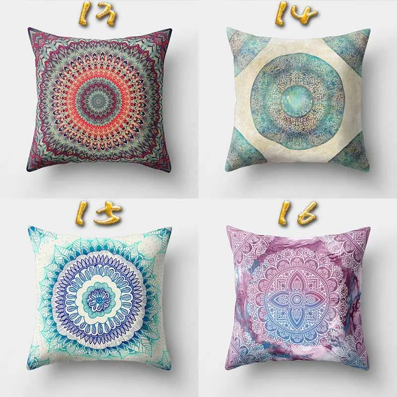 Цветочный узор в виде мандалы синяя наволочка для диванной подушки из полиэстера